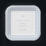 Gingham Simple Bow Dusty Blue Boys Baby Shower Paper Plates<br><div class="desc">Gingham Simple Bow Dusty Blue Boys Baby Shower Paper Plates. Click the personalize button to customize this design.</div>