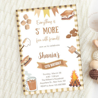 Gingham Smores S'mores Bonfire Camping Invitation