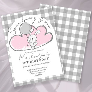 Gingham Some Bunny Is One Birthday Personalized Invitation