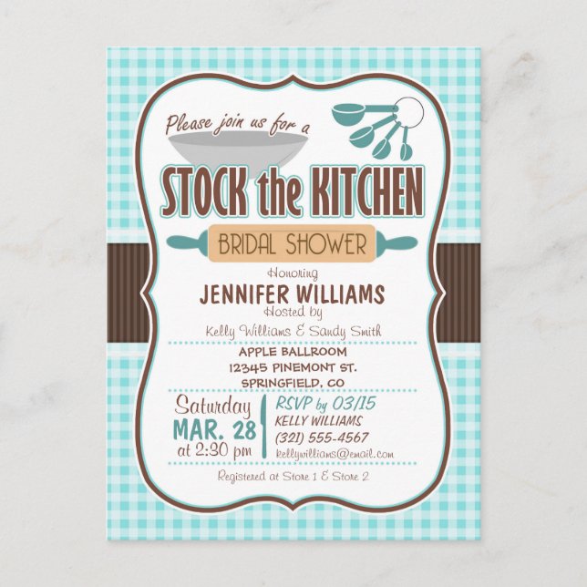 Gingham Stock the Kitchen Bridal Shower Invitation (Front)