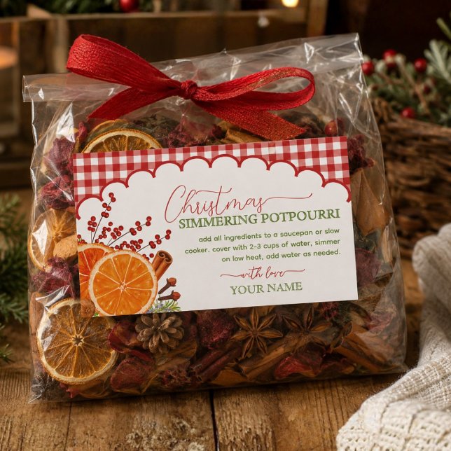 Gingham Stovetop Christmas Simmering Potpourri  Rectangular Sticker (Creator Uploaded)