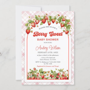 Gingham Strawberry Baby Shower Invitation
