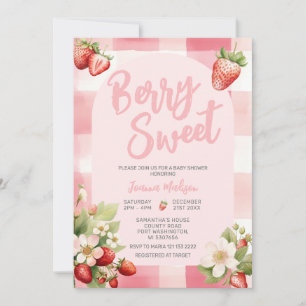 Gingham Strawberry Berry Sweet Baby Shower Invitation