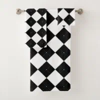 Gingham Check Black Bath Towel Set, Zazzle