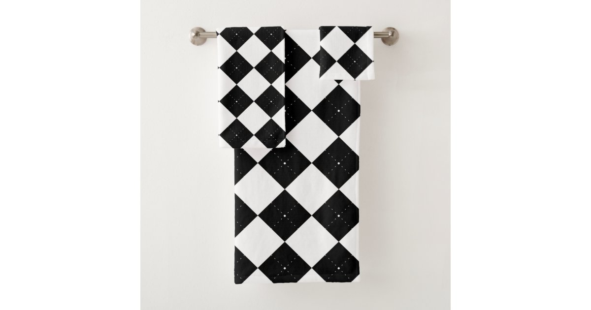 Gingham Check Black Bath Towel Set, Zazzle