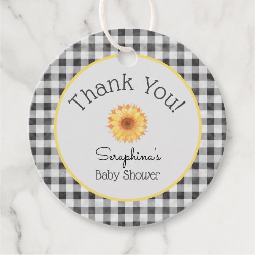 Gingham Sunflower Picnic Baby Shower Thank You Favor Tags