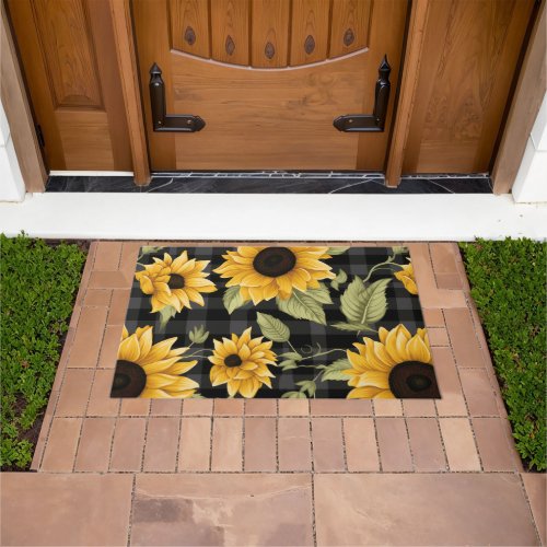 Gingham Sunflowers Pattern Doormat