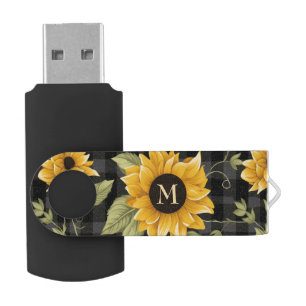 Gingham Sunflowers Pattern Flash Drive