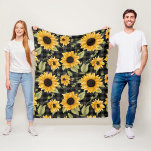 Gingham Sunflowers Pattern Fleece Blanket