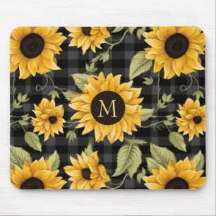 Gingham Sunflowers Pattern Mouse Pad