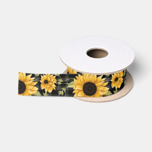 Gingham Sunflowers Pattern Satin Ribbon