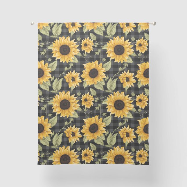 Gingham Sunflowers Pattern Sheer Curtains (Front)