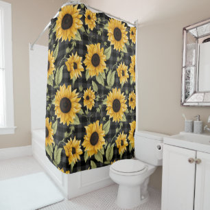 Gingham Sunflowers Pattern Shower Curtain