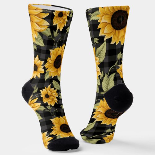 Gingham Sunflowers Pattern Socks