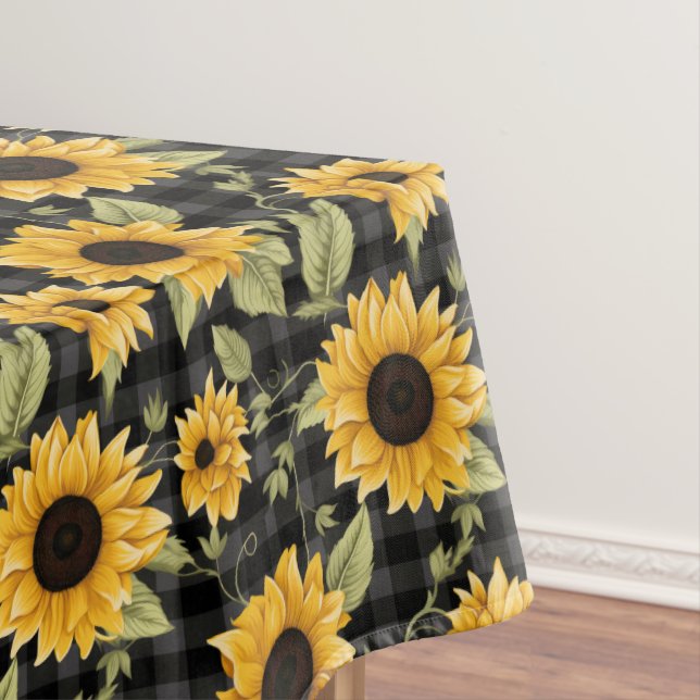Gingham Sunflowers Pattern Tablecloth (In Situ)