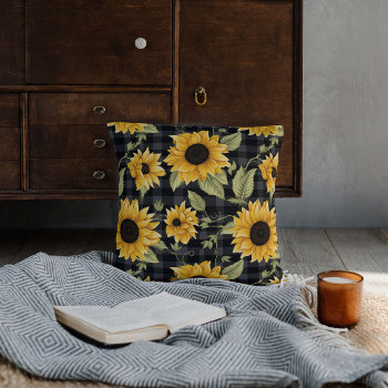 Gingham Sunflowers Pattern Throw Pillow by gogaonzazzle at Zazzle