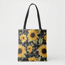 Gingham Sunflowers Pattern Tote Bag