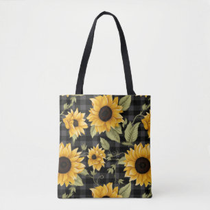 Gingham Sunflowers Pattern Tote Bag