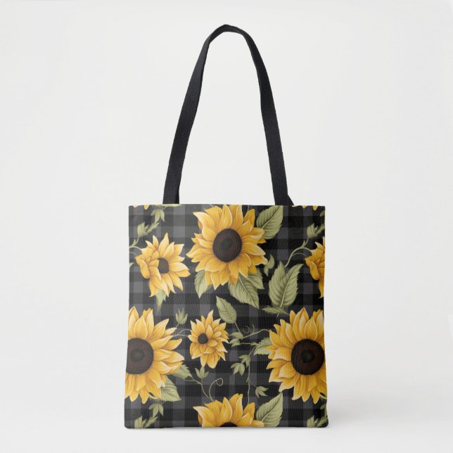 Gingham Sunflowers Pattern  Tote Bag (Front)