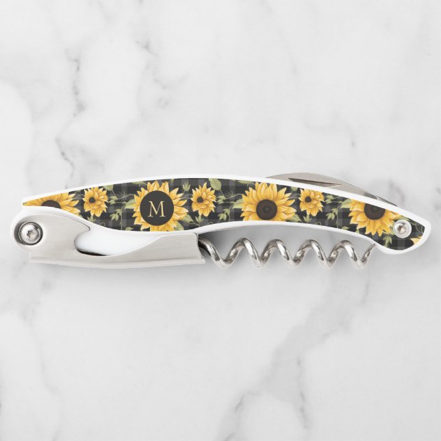 Gingham Sunflowers Pattern Waiter's Corkscrew (Front)