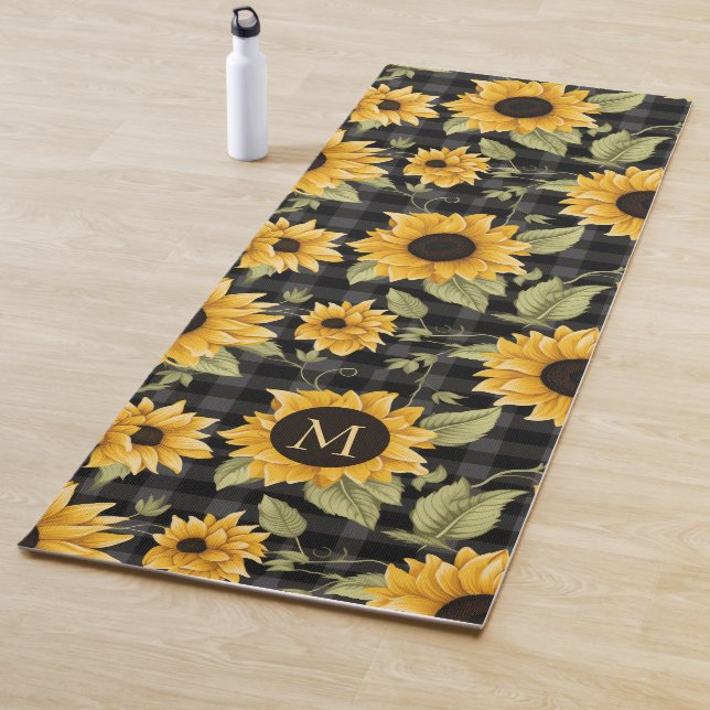 Gingham Sunflowers Pattern Yoga Mat (In Situ)