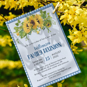 Gingham Sunflowers Rustic Family Reunion  Invitation