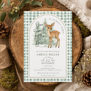 Gingham Sweet Deer Gender Neutral Baby Shower Invitation