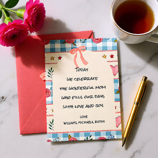 Gingham Sweet Rose Floral Holiday Card