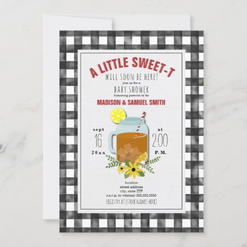 Gingham Sweet Tea Floral Baby Shower Invitation