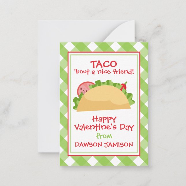 Gingham Taco Valentine's Classroom Cards (Front)