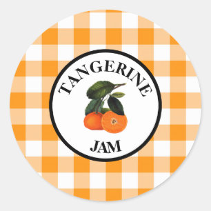 Gingham Tangerine Jam Classic Round Sticker
