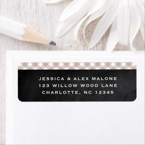Gingham taupe rustic check pattern return address label