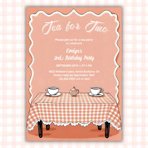 Gingham Tea Party Tea for Two 2nd Birthday Invitation