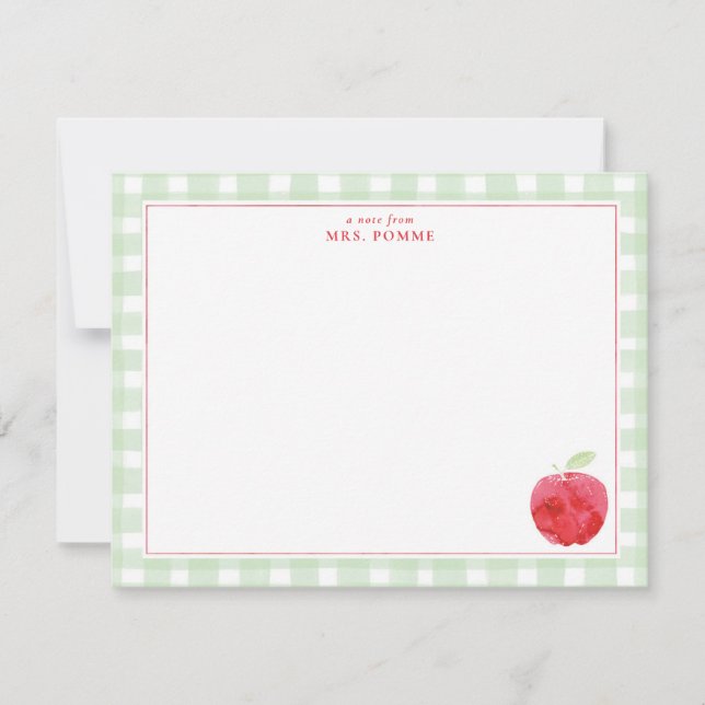 Gingham Teacher Apple Gift Note Card (Front)
