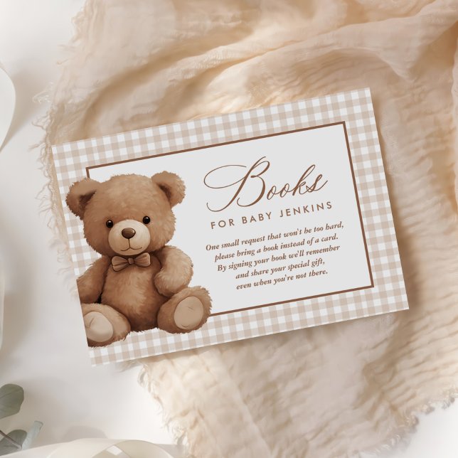 Gingham Teddy Bear Baby Shower Book Request Enclosure Card (Creator Uploaded)