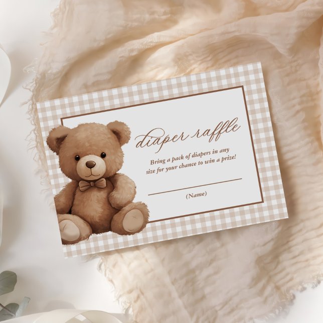Gingham Teddy Bear Baby Shower Diaper Raffle Enclosure Card (Creator Uploaded)