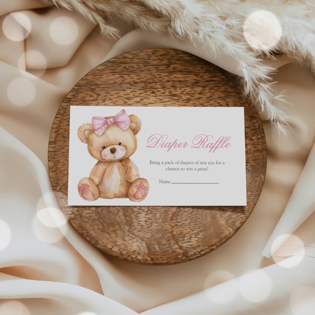 Gingham Teddy Bear Baby Shower Diaper Raffle Enclosure Card (Creator Uploaded)