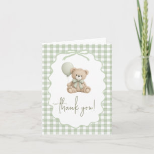 Gingham Teddy Bear Baby Shower Thank You Card