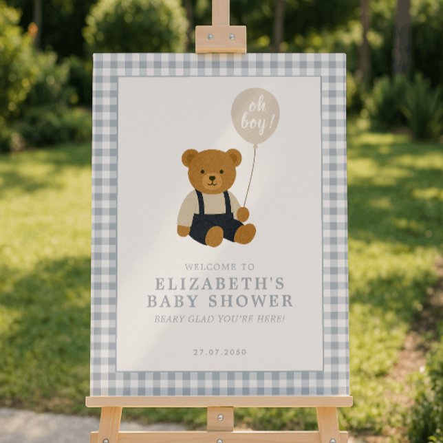 Gingham & Teddy Bear Baby Shower Welcome Banner Foam Board (Creator Uploaded)