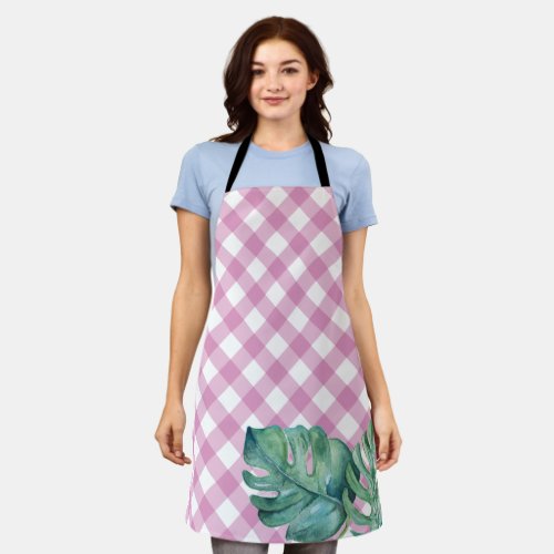 Gingham Tropical Pink Kitchen Apron for Her