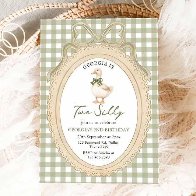 Gingham Two Silly Goose 2nd Birthday Invitation (Creator Uploaded)