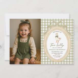 Gingham Two Silly Goose 2nd Birthday Photo Invitation