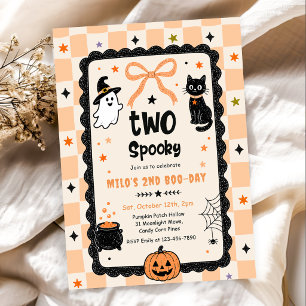 Gingham Two Spooky Halloween Birthday Party Invitation
