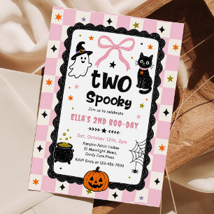 Gingham Two Spooky Halloween Birthday Party Invitation