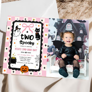 Gingham Two Spooky Halloween Birthday Party Photo Invitation