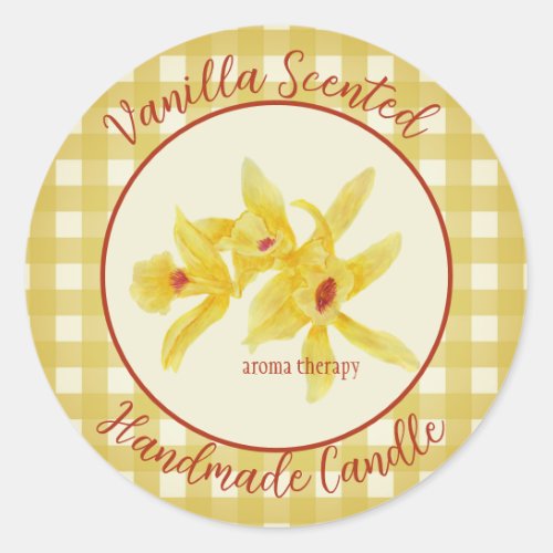 Gingham Vanilla Scented Handmade Candle Label 