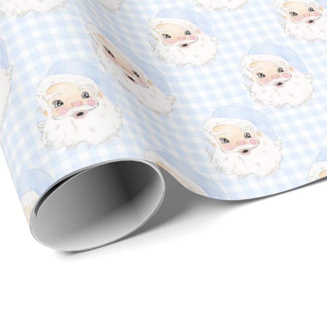 Gingham Vintage Santa Christmas Wrapping Paper (Roll Corner)