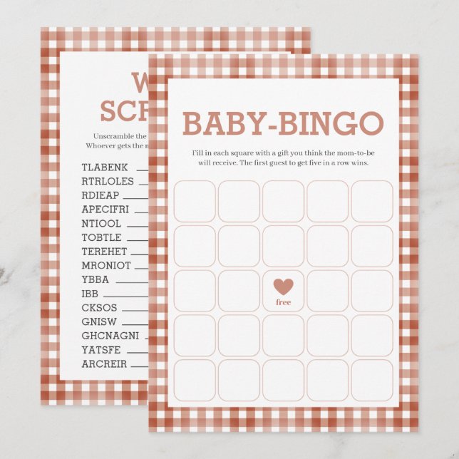 Gingham Watercolor Baby Shower Game Card (Front/Back)