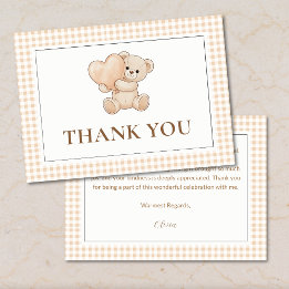 Gingham we can bearly wait baby shower, teddy bear thank you card