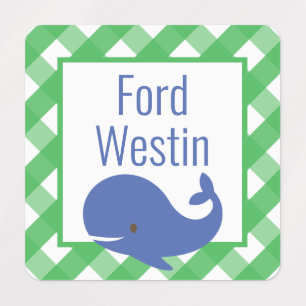Gingham Whale Personalized Clothing Labels